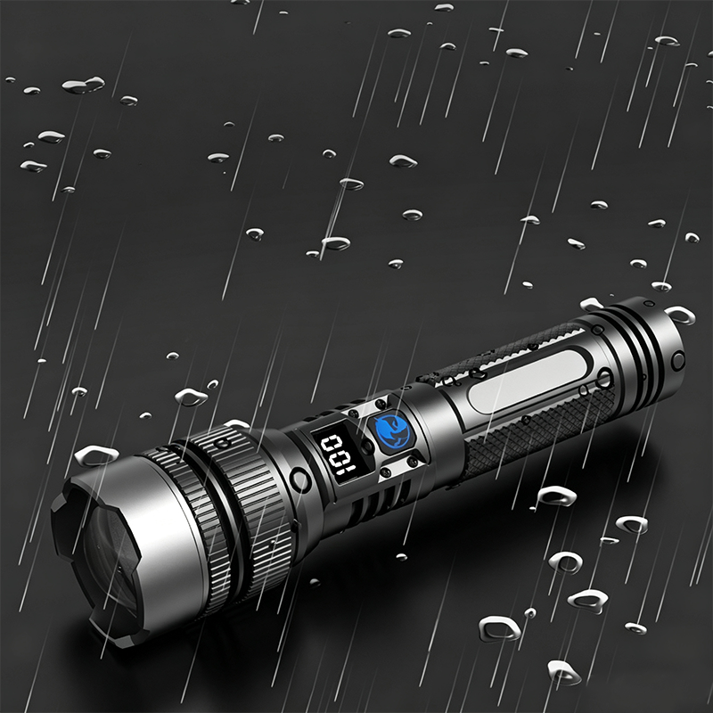 Ultra Bright White Laser Tactical Zoomable Flashlight with LCD Display