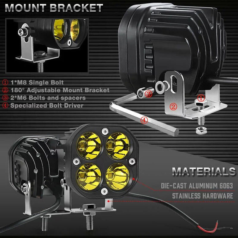3 Inch 4 LED Offroad Work Light Bar Pod Adjustable Bracket