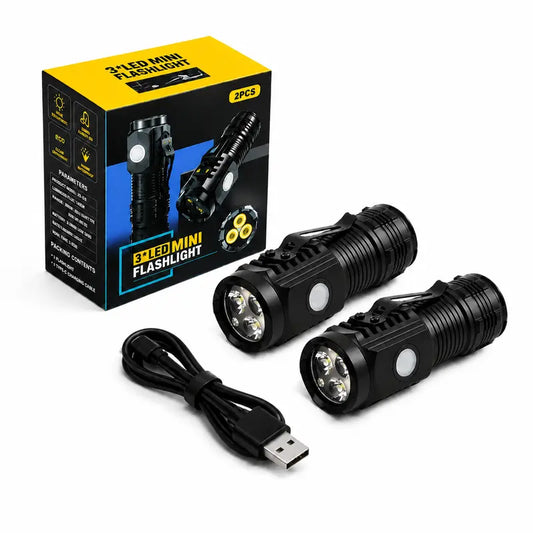Rechargeable Mini EDC Flashlight 3-LED Magnetic Cap Clip Torch