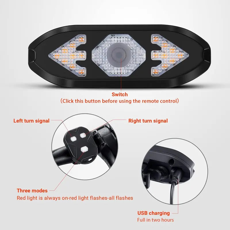 RideSignal™ Wireless Remote Bike Tail Light – Turn Signal, Horn & USB Rechargeable