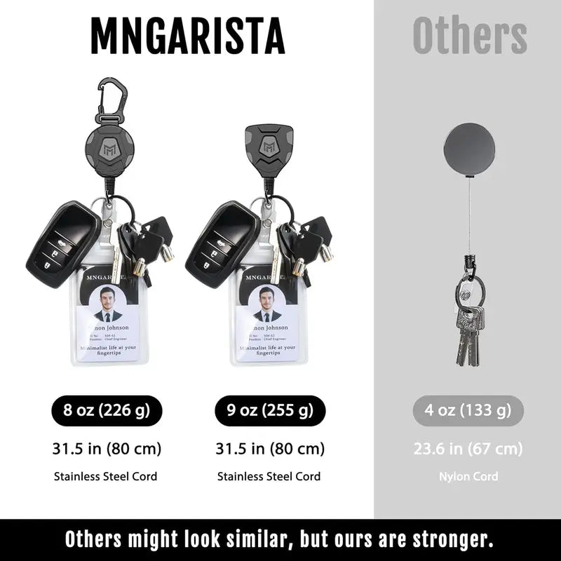 Heavy Duty Retractable Keychain Steel Cord Carabiner Badge Reel