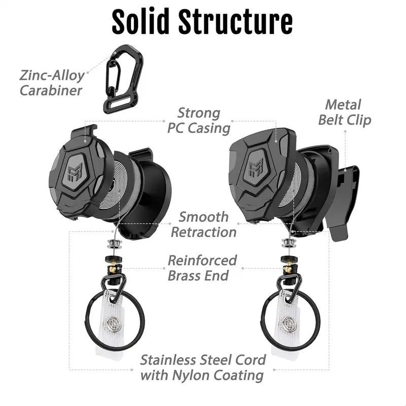 Heavy Duty Retractable Keychain Steel Cord Carabiner Badge Reel