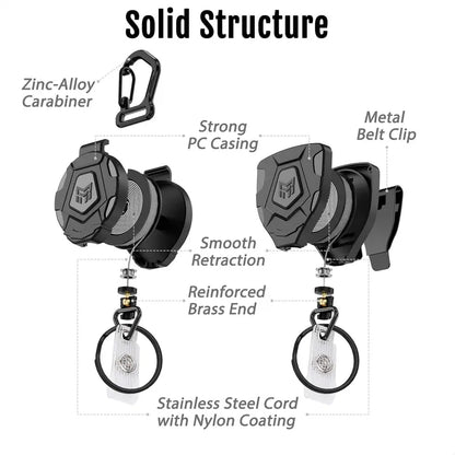 Heavy Duty Retractable Keychain Steel Cord Carabiner Badge Reel