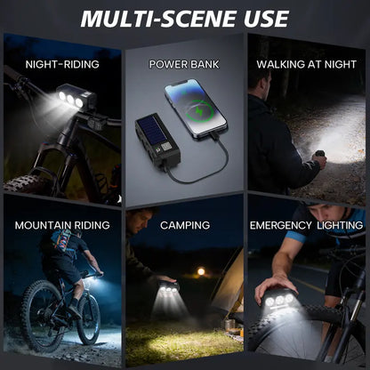Solar Powered Bike Light Horn 900LM LED Strobe Night Headlight