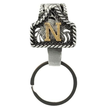 Western Cowboy Belt Key Holder Vintage Cow Tag Initial Keychain