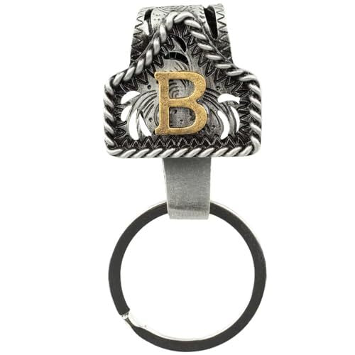 Western Cowboy Belt Key Holder Vintage Cow Tag Initial Keychain