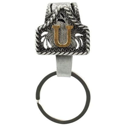 Western Cowboy Belt Key Holder Vintage Cow Tag Initial Keychain