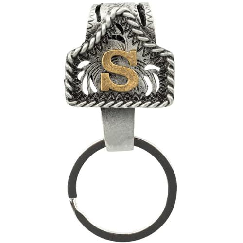 Western Cowboy Belt Key Holder Vintage Cow Tag Initial Keychain