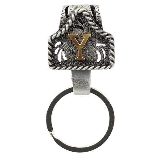 Western Cowboy Belt Key Holder Vintage Cow Tag Initial Keychain