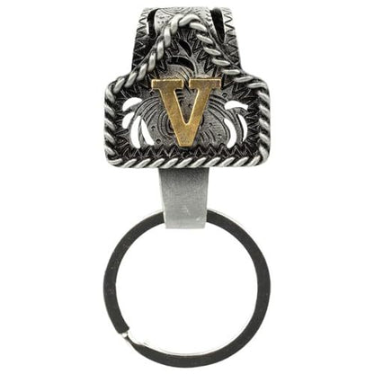 Western Cowboy Belt Key Holder Vintage Cow Tag Initial Keychain
