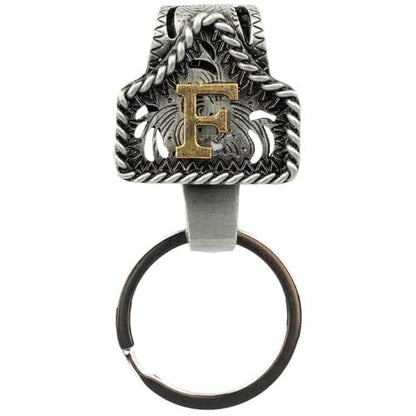 Western Cowboy Belt Key Holder Vintage Cow Tag Initial Keychain