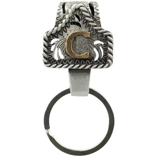 Western Cowboy Belt Key Holder Vintage Cow Tag Initial Keychain