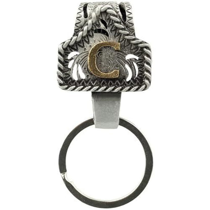 Western Cowboy Belt Key Holder Vintage Cow Tag Initial Keychain