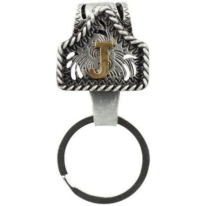 Western Cowboy Belt Key Holder Vintage Cow Tag Initial Keychain