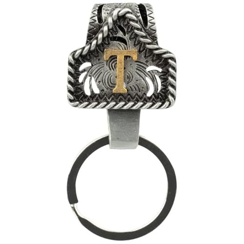 Western Cowboy Belt Key Holder Vintage Cow Tag Initial Keychain