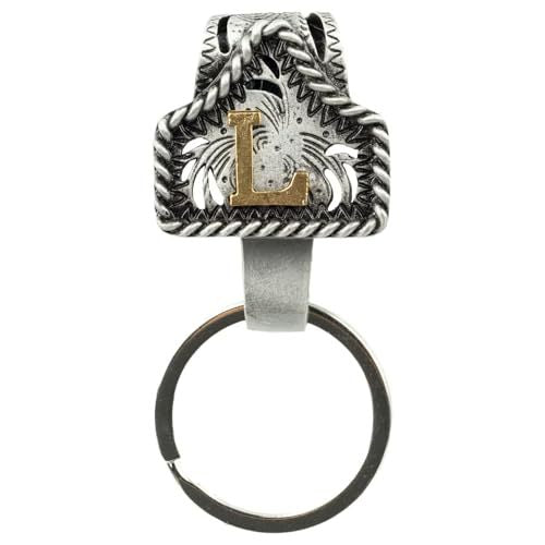Western Cowboy Belt Key Holder Vintage Cow Tag Initial Keychain