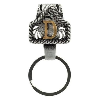 Western Cowboy Belt Key Holder Vintage Cow Tag Initial Keychain