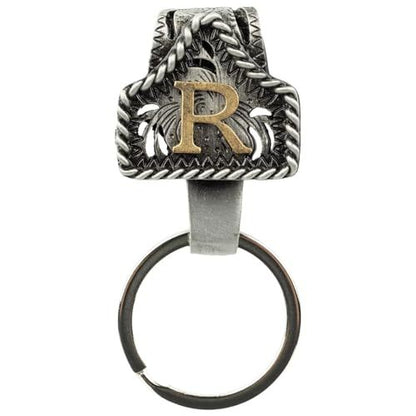 Western Cowboy Belt Key Holder Vintage Cow Tag Initial Keychain
