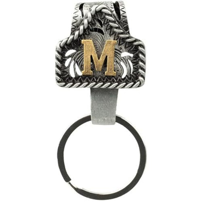 Western Cowboy Belt Key Holder Vintage Cow Tag Initial Keychain