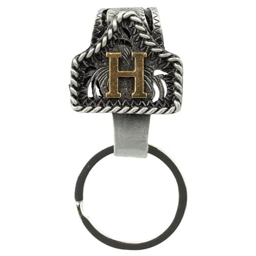 Western Cowboy Belt Key Holder Vintage Cow Tag Initial Keychain