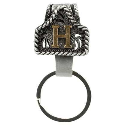 Western Cowboy Belt Key Holder Vintage Cow Tag Initial Keychain
