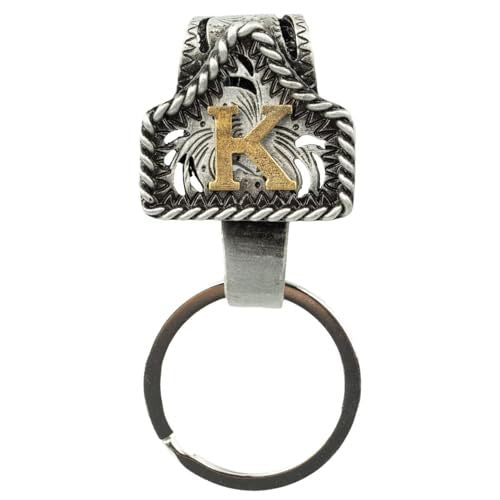 Western Cowboy Belt Key Holder Vintage Cow Tag Initial Keychain