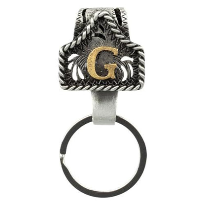 Western Cowboy Belt Key Holder Vintage Cow Tag Initial Keychain
