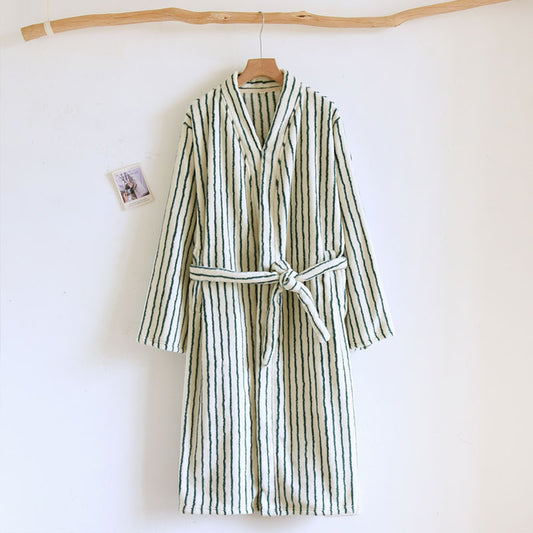 Coral Fleece Striped Bathrobe: Warm & Absorbent