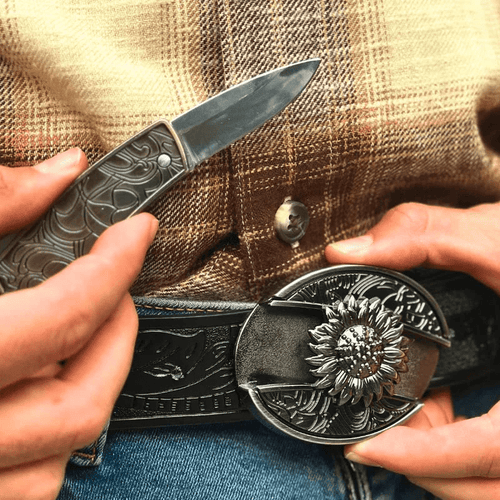 RetroCraft Knife Belt – Classic Leather with Hidden Folding Blade - Terozi