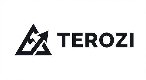 Terozi official brand logo featuring a stylized mountain peak and compass arrow icon, representing professional tactical and survival gear.